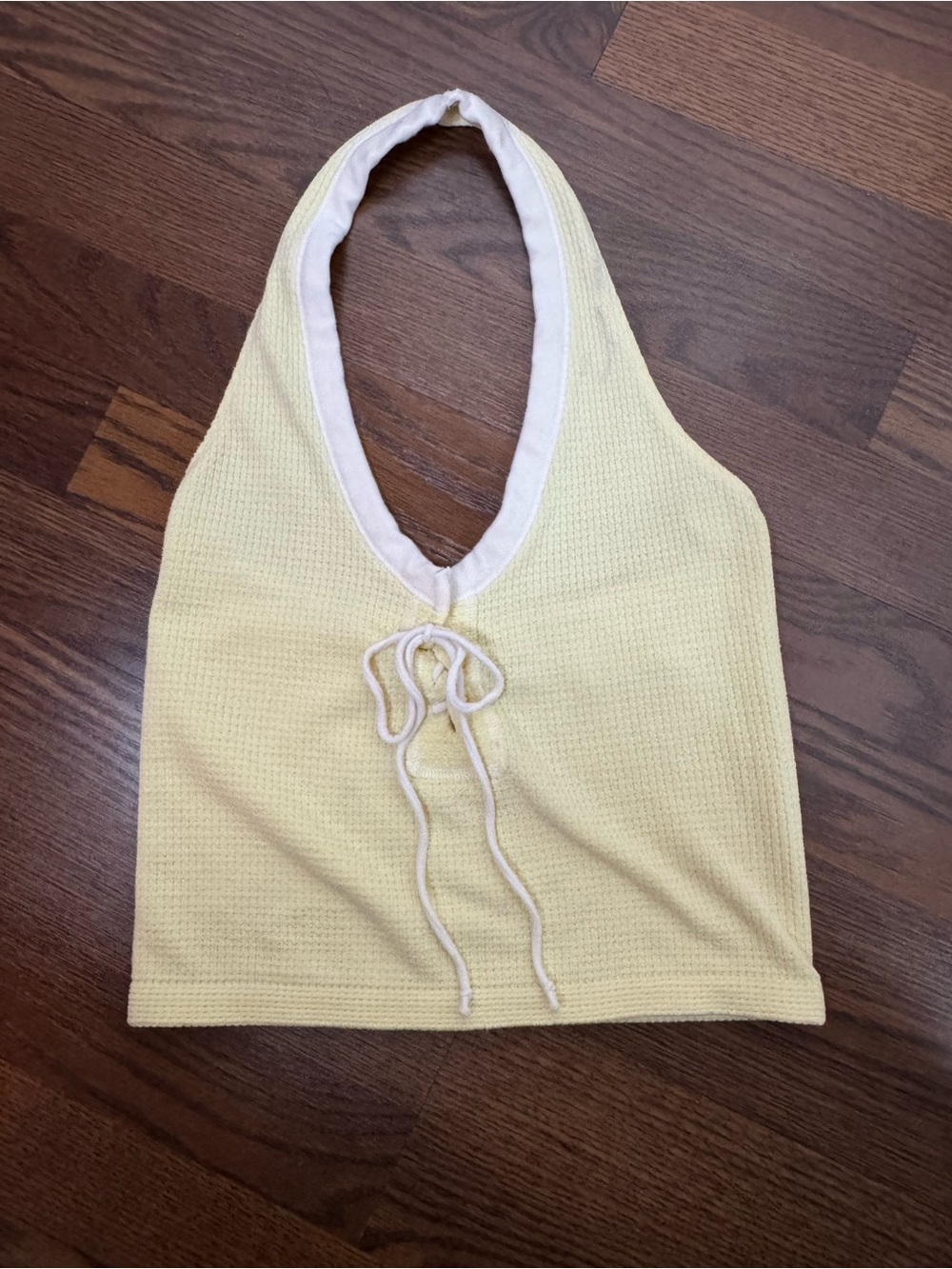 Urban Outfitters Pale Yellow Halter Tank Top with Cream Trim